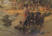 Frederick Arthur Bridgman Femme faisant boire des chevaux (mk32) oil painting on canvas